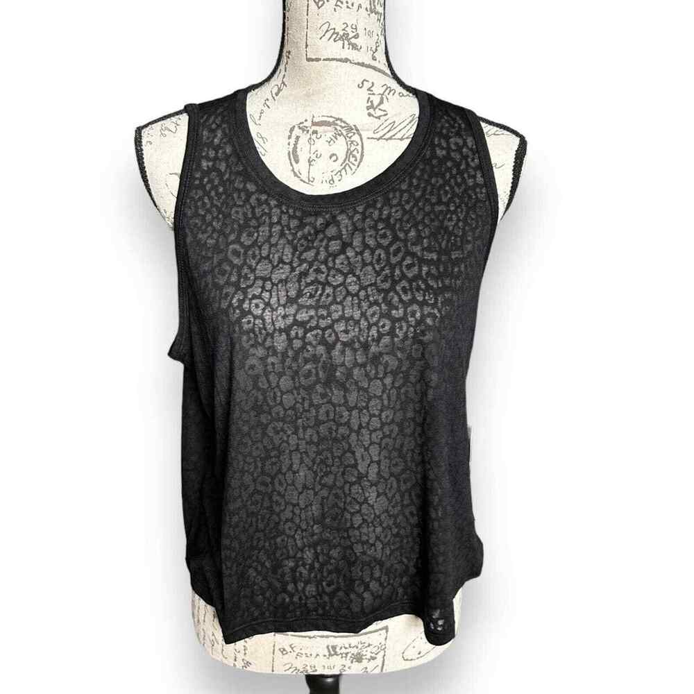 New Zobha Women's Black Burnout Animal Print Crop Tank Top XL Style #ZLT3713T